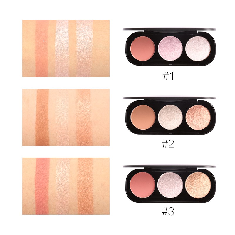 FOCALLURE 3 Colors Blush On &amp; Highlighter Palette Face Highlighter Powder del BPOM FA-26 FA26 FA 26