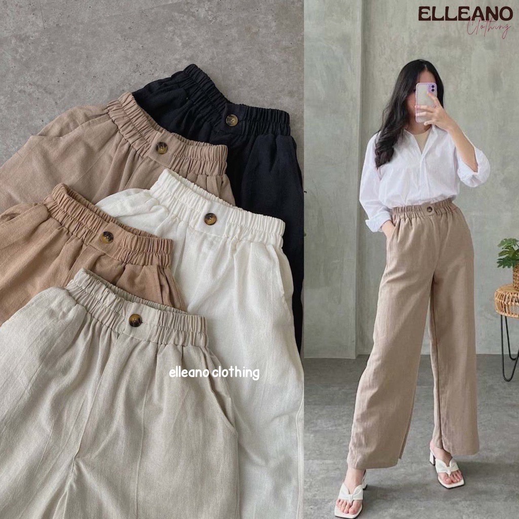 Elena Cullote Pants | Celana Panjang Kulot Wanita | Celana Panjang Linen Premium Highwaist | Linen Wide Leg Cullote Pants-Tiramisu