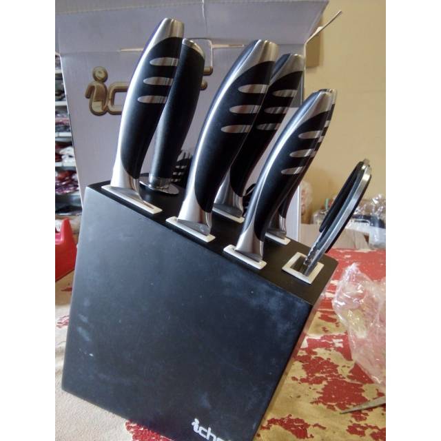 Pisau Dapur - pisau set - 8pcs Ichef Knife set with sharpener