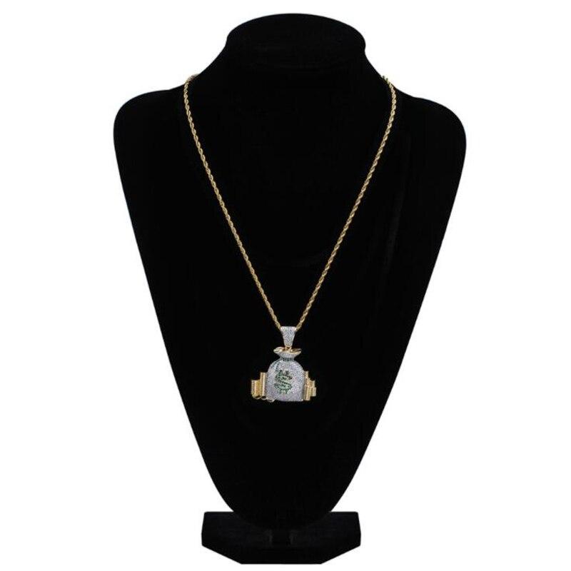 Creative Fashion Coins Pendant Stack Zircon Purse Pendant Necklace Hip Hop Men's Rock Party Jewelry