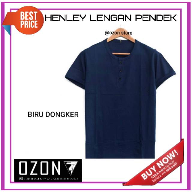 Kaos Henley Baju Kancing Polos Warna Biru Dongker Navy