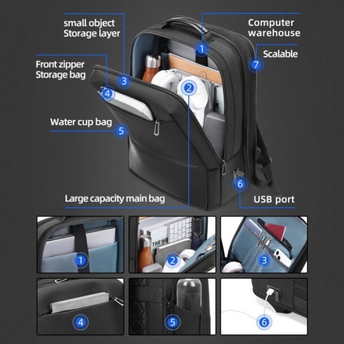 131 EURCOOL EC-3019 Tas Ransel Laptop Travel Scalable 15.6 Inch USB Port