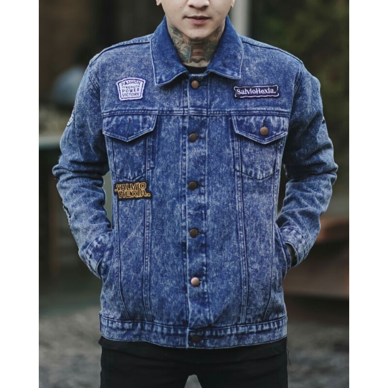 SALVIOHEXIA Jaket Jeans Denim Premium Jaket Sandwash Unisex