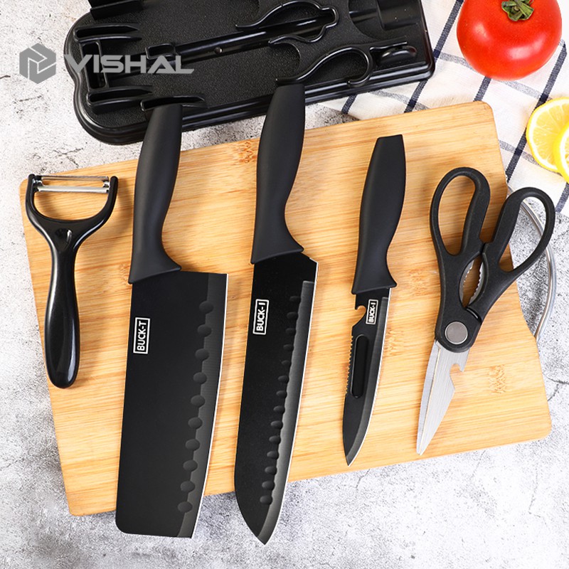 VISHAL PISAU SET 7 IN 1 KITCHEN KNIFE SET/Pisau Dapur Set Talenan Premium Poenscae Pisau Keramik RH
