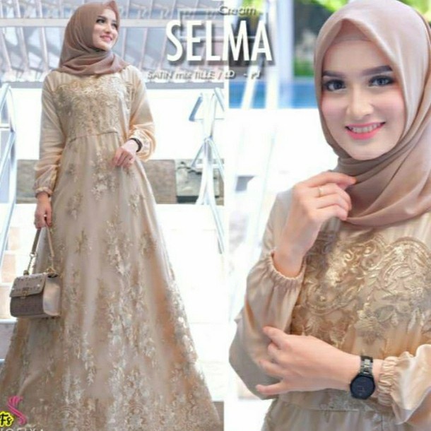 FARASYA #98 GAMIS TILE MIX VELVET BRUKAT DEPAN ( JUMBO ) - Cream, LD 120