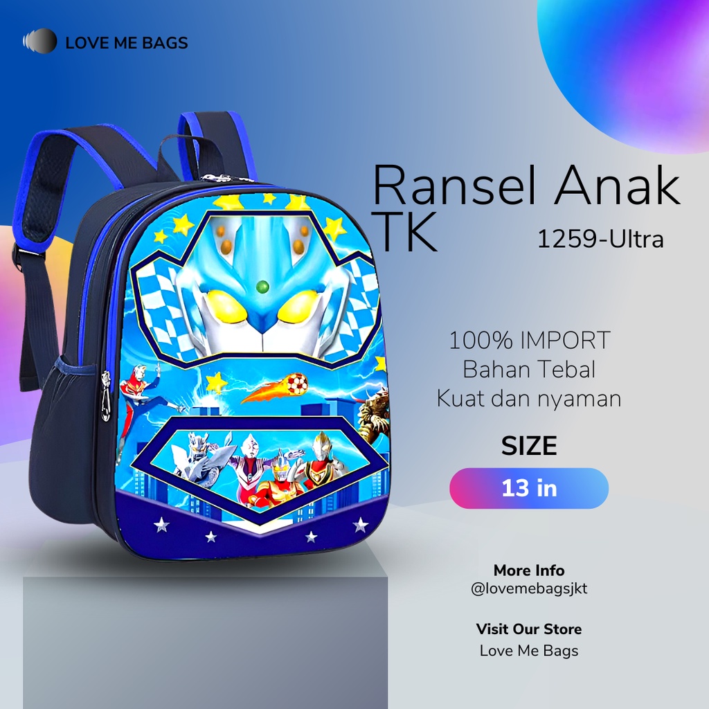 LMB Tas Anak Sekolah TK Laki Laki Import Bahan Nilon Kualitas Premium Bagian Depan Timbul 6D Karakter Superhero