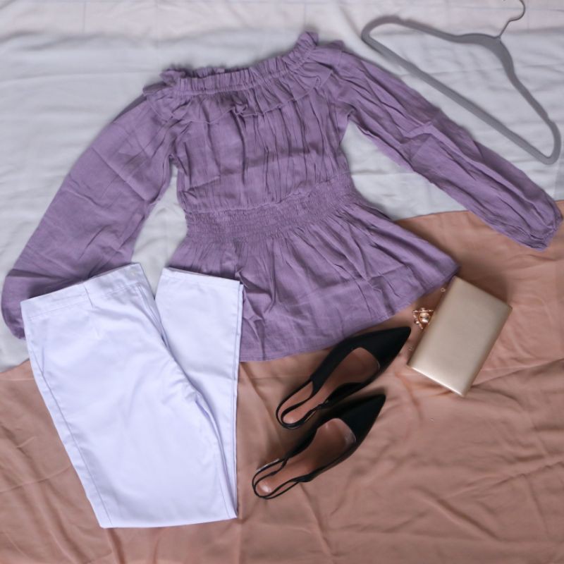 Sabrina Lilac/Sabrina bangkok/korean style/blouse import/blouse wanita import/Sabrina import lilac