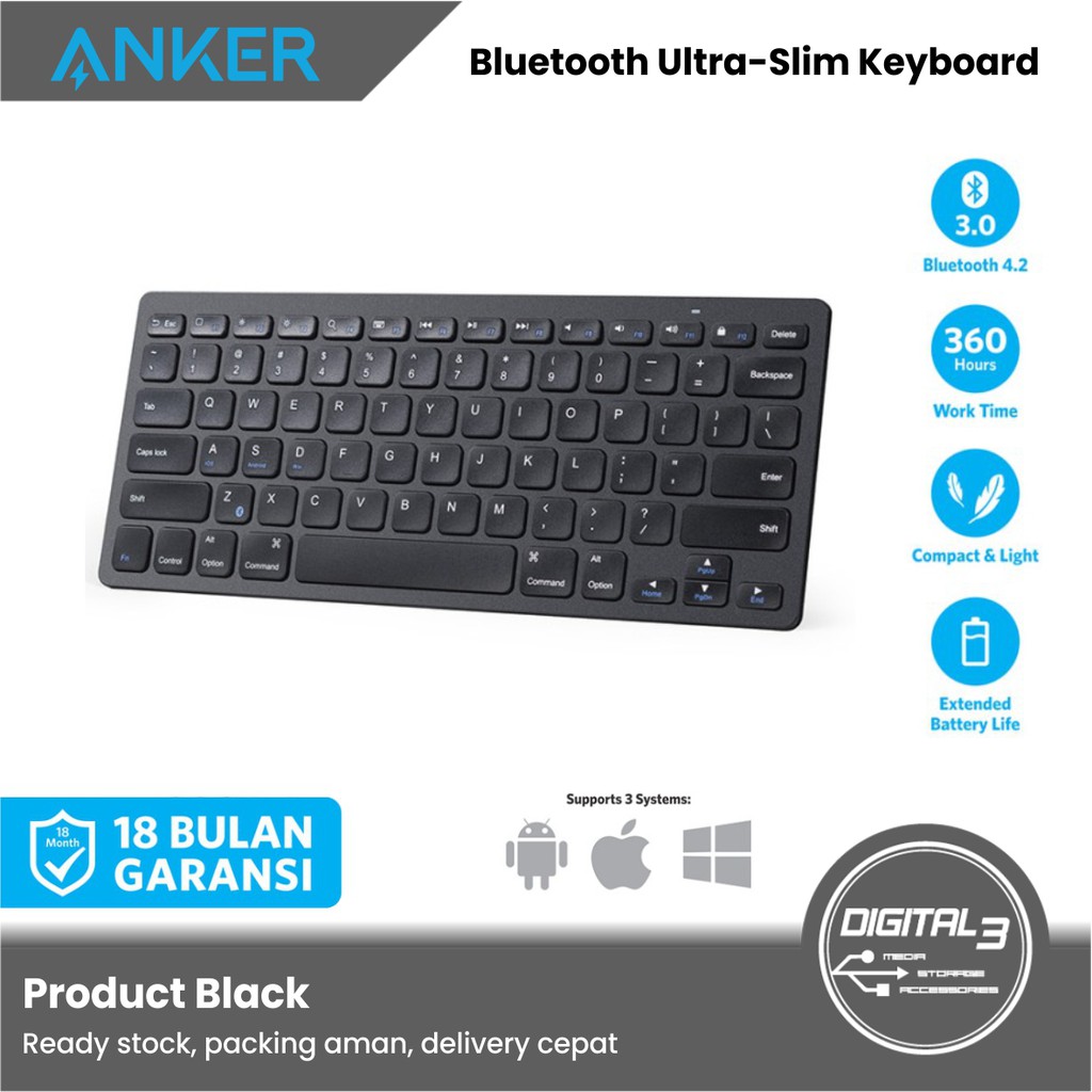 Anker Bluetooth Wireless Ultra Slim Keyboard Mac Windows Android A7726