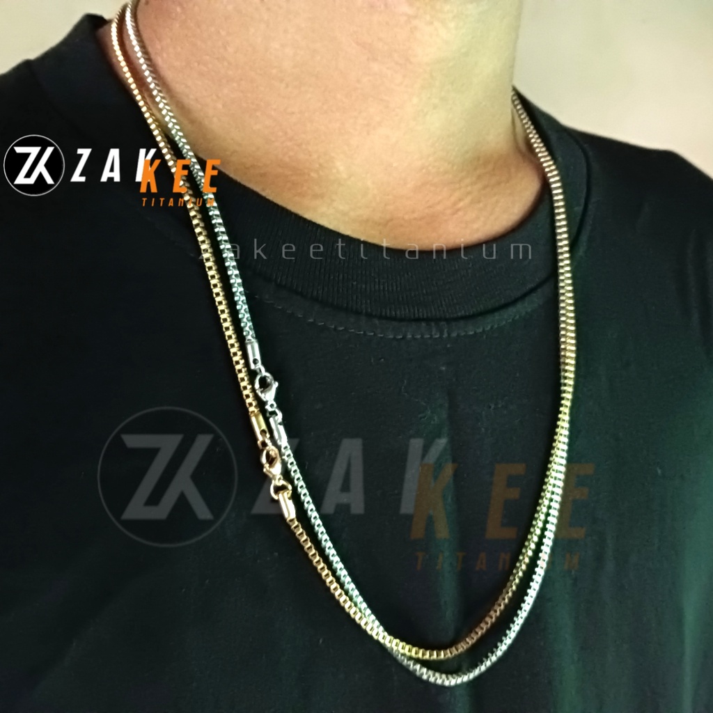 Kalung Pria Wanita Titanium Anti Karat Silver Cowok Cewek Perak Emas Putih Rantai Stainless Steel Italy