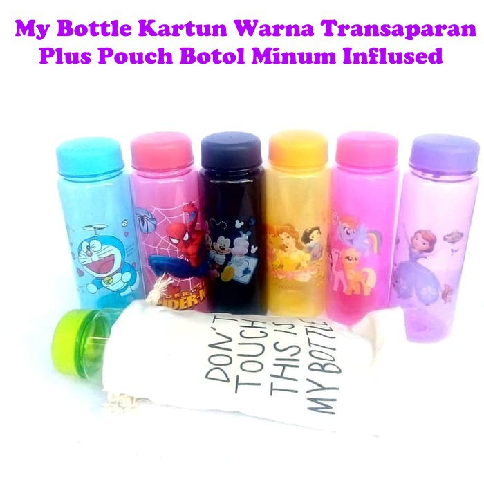 My Bottle Kartun Warna  Transparan Plus Pouch Sarung 