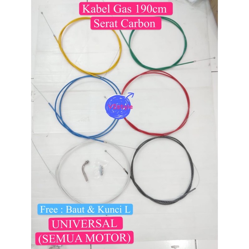 KABEL GAS CARBON SERAT ASLI 190CM Thailand MOSCOW TALI GAS SPONTAN Nmax Pcx Beat Vario Scoopy Revo Supra Sonic Mio Xeon Jupiter Maxi Lexi Aerox Xride Fino Soul Freego R25 KLX Crf Vixion Byson Scorpio CBR PRO Versa VEGA FIZ MX FU SPACY WR155 R3 YZF NINJA -