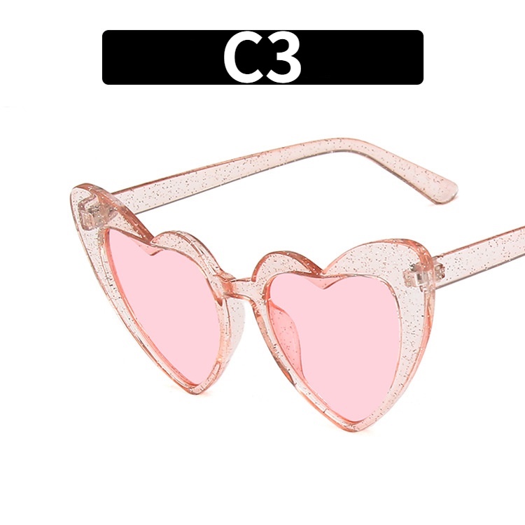 （YUZHU）COD Glitter Love Kacamata Hitam Tren Fashion Kacamata Neon Peach Heart Wanita