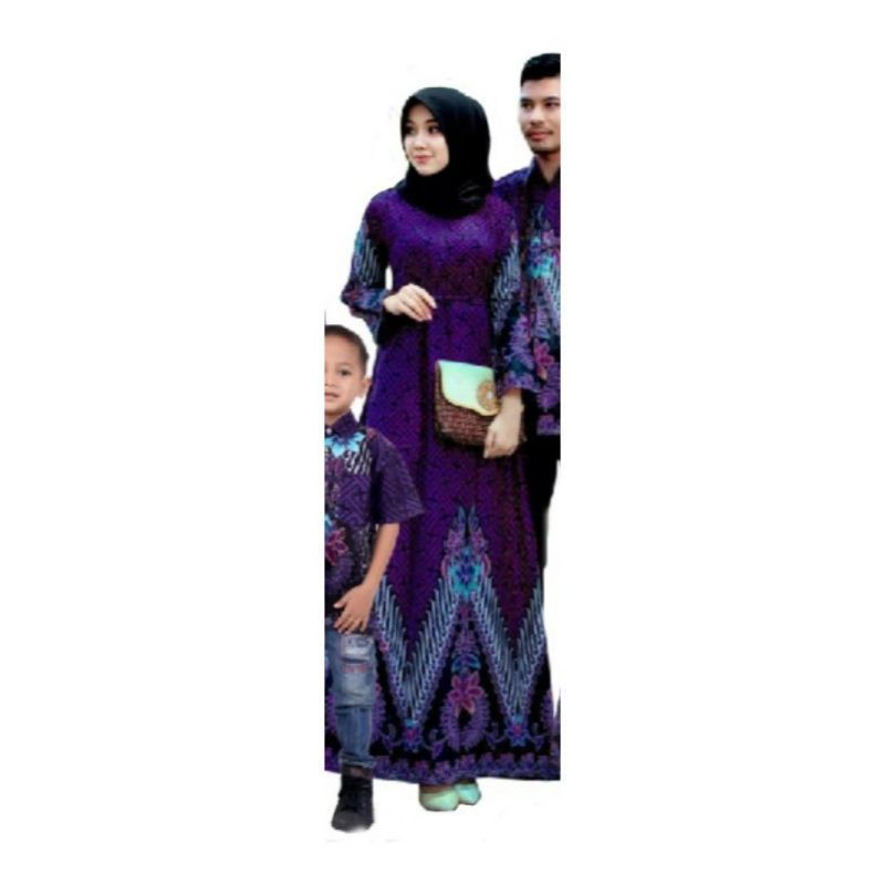 PROMO BATIK COUPLE KELUARGA SARIMBIT sania ruffle batik ori ndoro jowi motif PAGAR AYU UNGU-GAMIS DEWASA