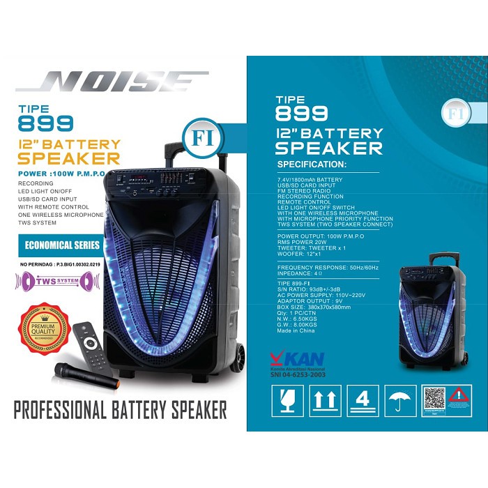 SPEAKER AKTIF 12 INCH NOISE 899 FI BLUETOOTH TROLLEY PORTABLE SPEAKER