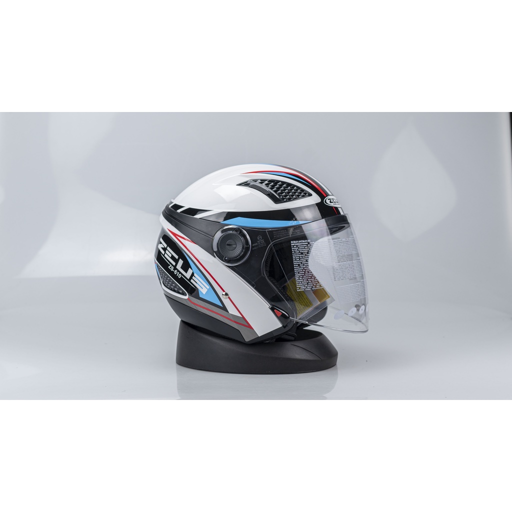 HELM MOTOR ZEUS 610 ZS610 WHITE / OO27 BLACK BLUE HALF FACE DOUBLE VISOR HELM IMPORT ORI SNI
