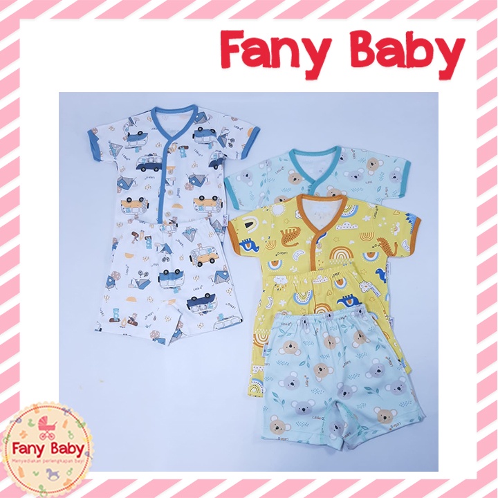 Little Queen Setelan Lengan Pendek Kancing Depan Celana Pendek 3pcs