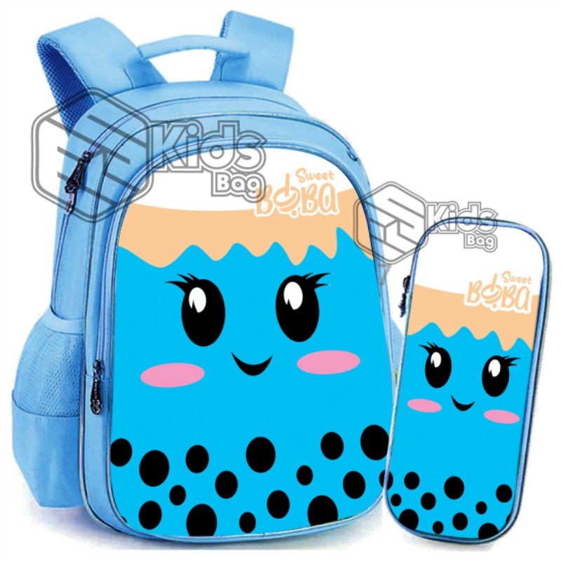 Tas Ransel + Tempat Pencil Anak Karakter Minuman Boba