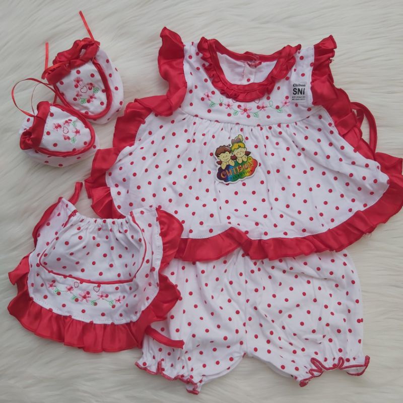 Baju Setelan Charlotte set dress lucu topi sepatu  fashion anak bayi newborn cewek Terlaris Baru Lahir