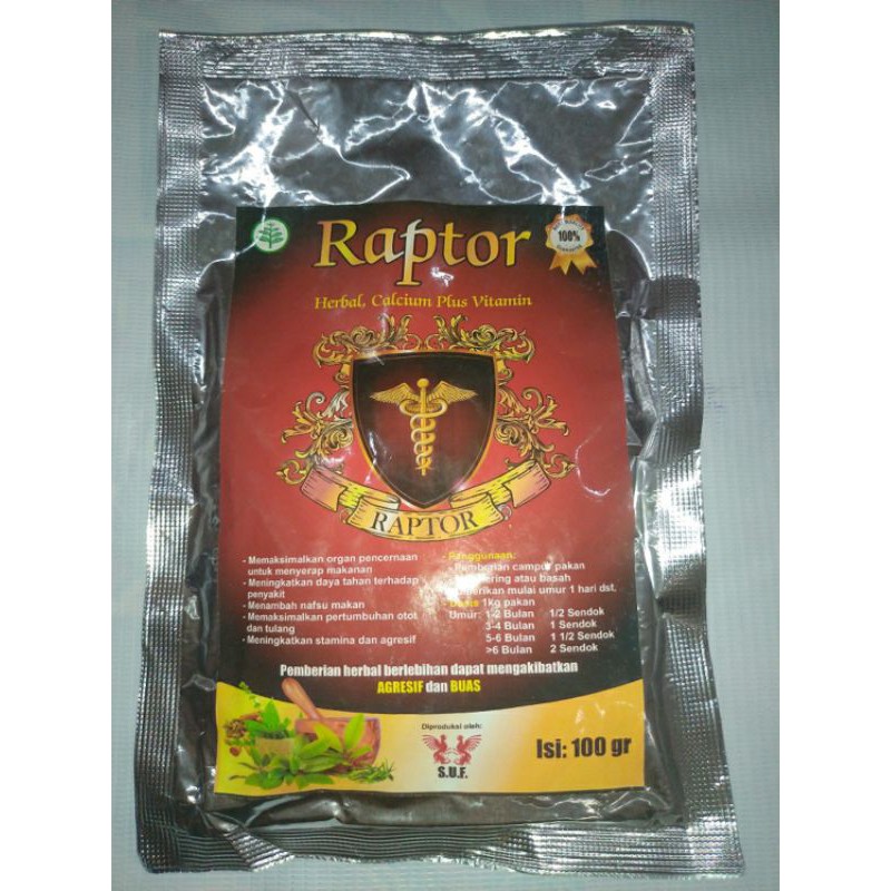 JAMU RAPTOR AYAM HERBAL ,CALCIUM ,PLUS VITAMIN ,PROBIOTIK AYAM 100 GR
