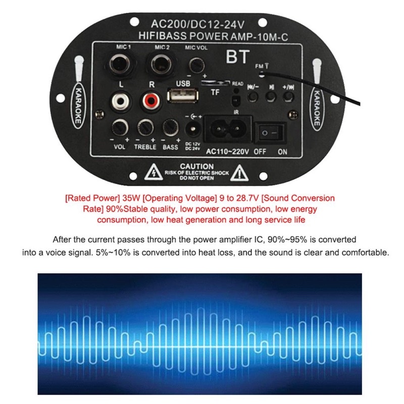 TaffSTUDIO Amplifier Board Audio Bluetooth USB FM Radio TF Player Subwoofer DIY 35W - D30K - Black