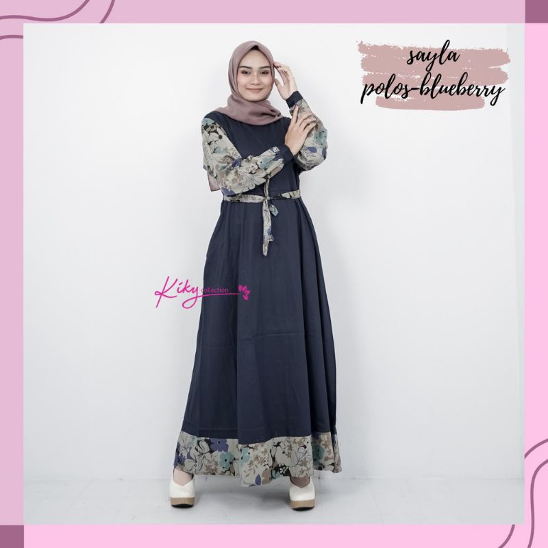 Gamis Katun Jepang Premium Ori Cantik Murah Model Sayla Polos Kombinasi Motif Size Jumbo ld 116cm