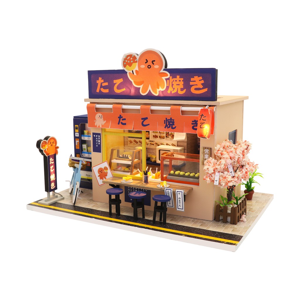 DIY RAKIT MINIATURE MINIATUR DOLLHOUSE RUMAH BONEKA WOODEN PUZZLE CRAFT FURNITURE HOUSE TAKOYAKI