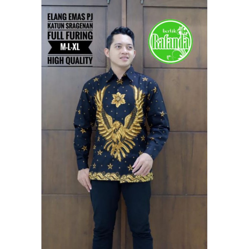 batik pria ELANG EMAS kemeja batik pria full furing batik solo premium lengan panjang