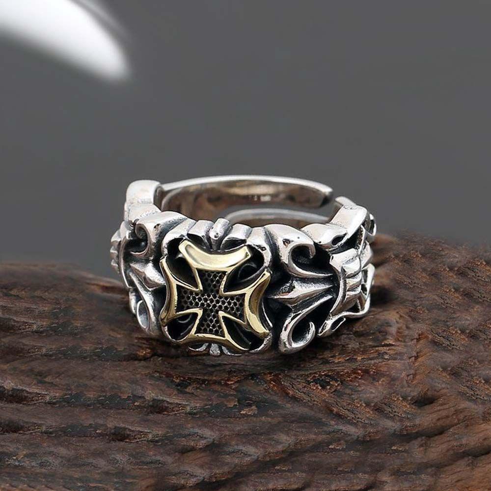 Mxbeauty Pria Cincin Wanita Hip-hop Retro Dewa Matahari Antik Perak Geometris Logam Thai Punk Gaya Cincin Pria Terbuka Cincin