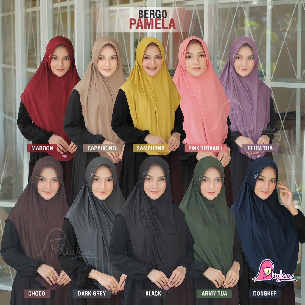 Pamela Bergo Miulan Hijab Instant Jilbab Jumbo Syari Panjang Kerudung Miulan Dewasa Jersey Polos