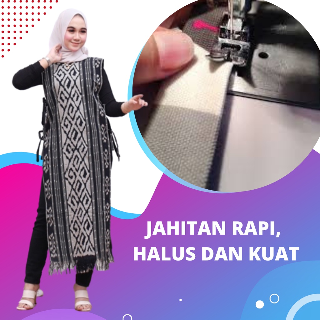 Long Vest Outer Wanita Muslim Hitam Putih Tenun Etnik Baju oter Muslimah Rompi Panjang Tanpa Lengan-3