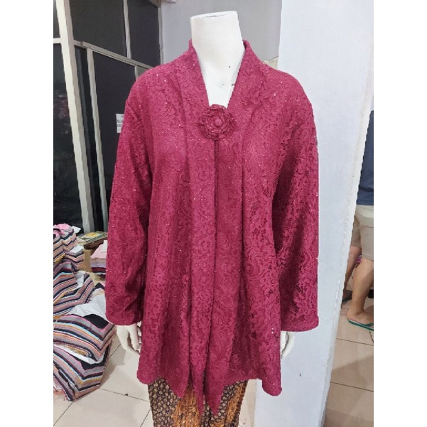 (BrP120/130) Kebaya floy Super & Giga JUMBO BROKAT glitter busui full furing KeroncongBusana-Maroon