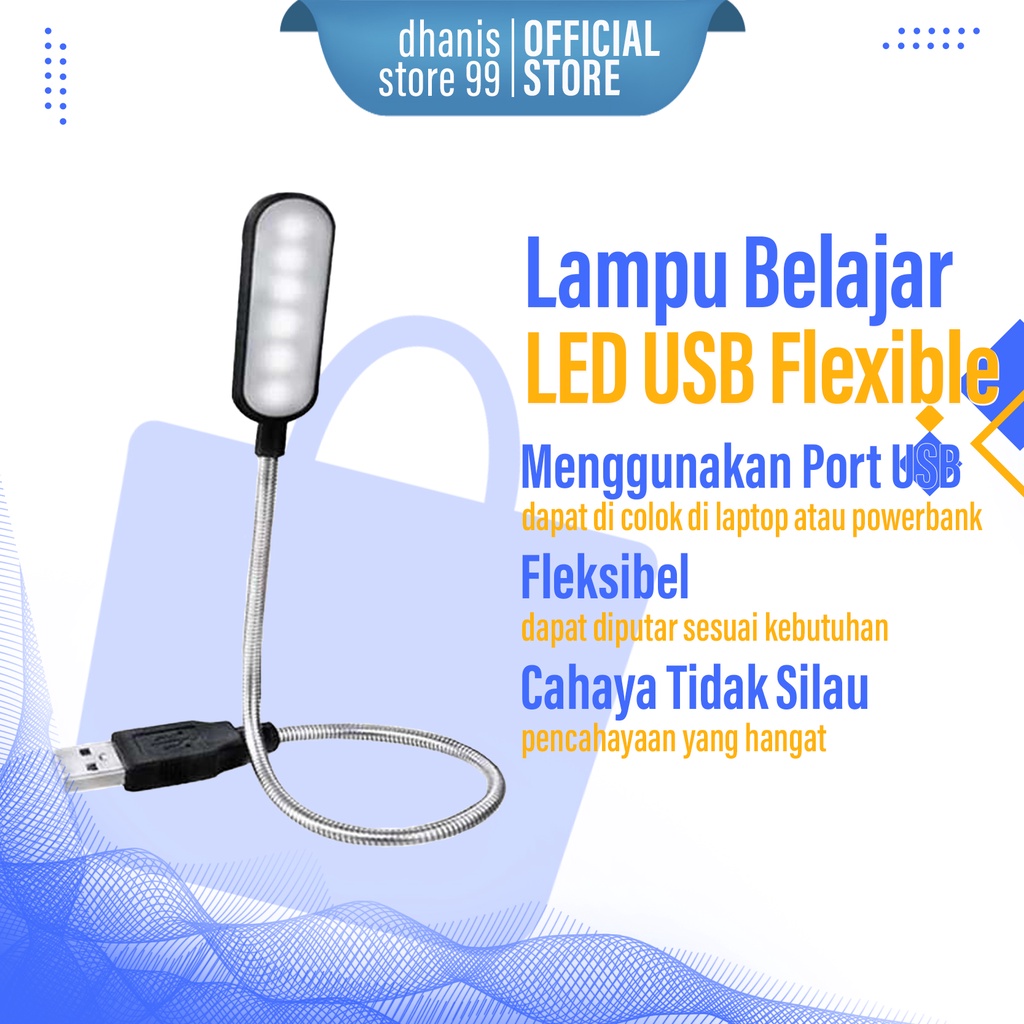 Lampu Belajar LED USB Metal Leher Flexible Putar 4 LED Lamp Aksesoris Meja Portable Konektor Port Power Bank