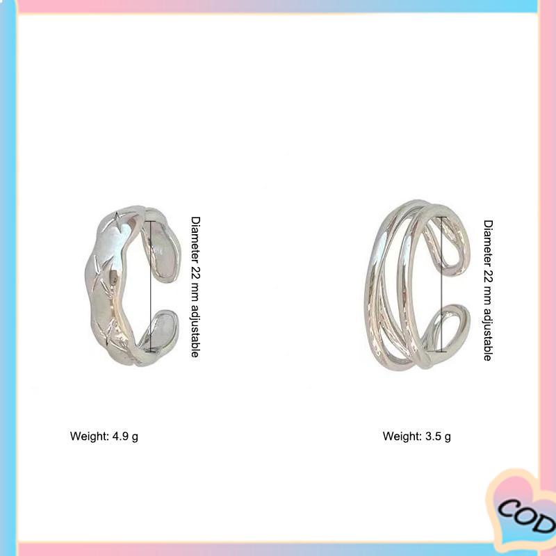 COD❤️ Fashion Wanita Kepribadian Desain Relung Yang Dapat Disesuaikan Cincin Sederhana Dua Lapisan Cross Set-A.one