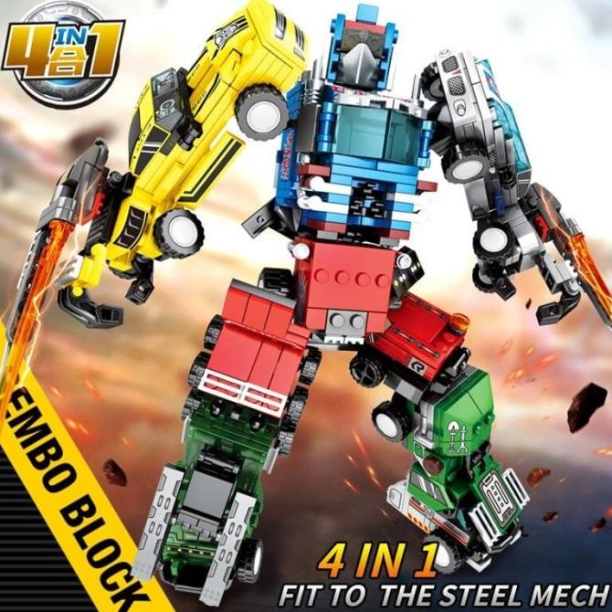 Mainan Edukasi Sembo Block Mecha Of Steel Robot Transformers 4 In 1
