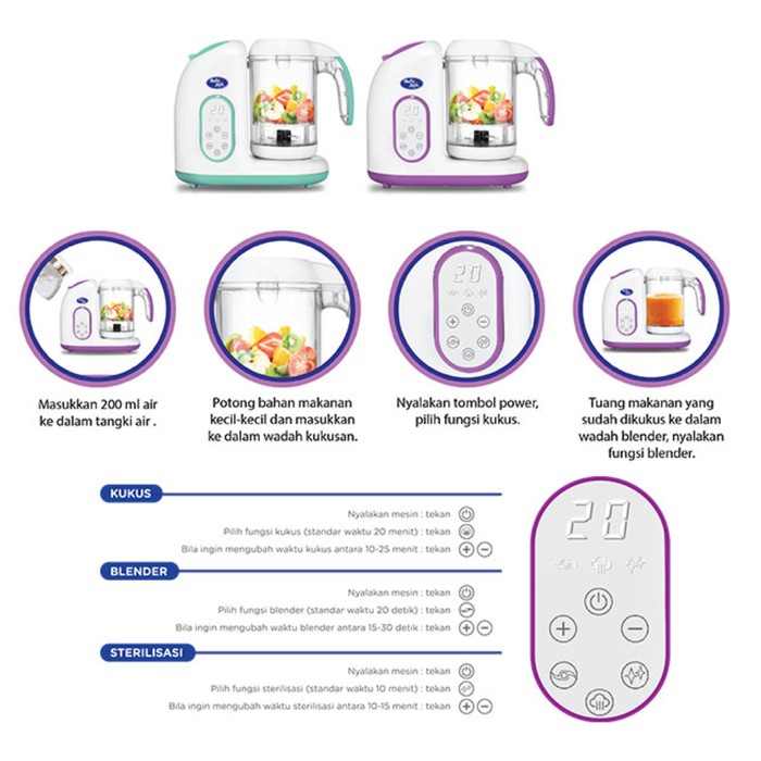 BABY SAFE DIGITAL FOOD MAKER LB02 / FOOD MAKER BLENDER STEAM LB02