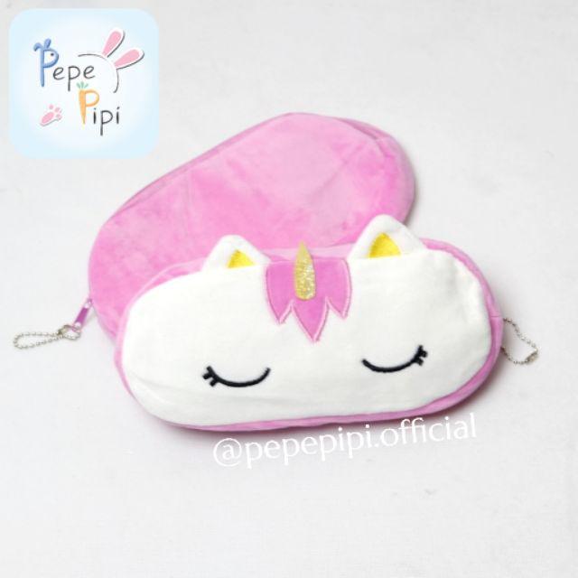Kotak Pensil Plushy Unicorn Pastel Tempat Pensil Plush Wadah Pensil Kostak Pouch Makeup Kosmetik-Hot pink
