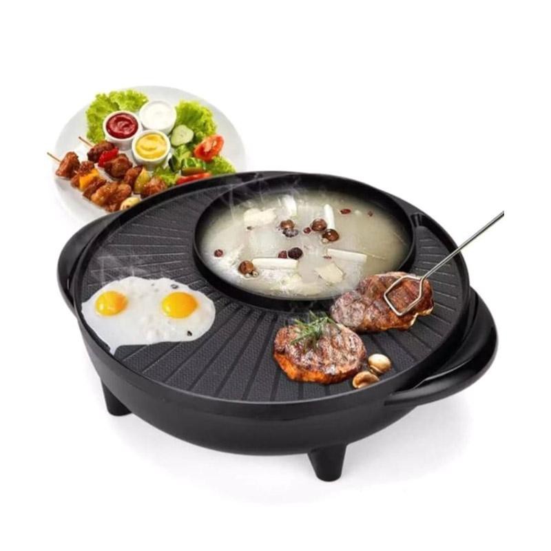 Kompor Panggangan Bbq Dan Hotpot Elektrik 2 In 1 Grill Bbq Hotpot Elektrik Anti lengket Panggangan listrik serbaguna-DR88