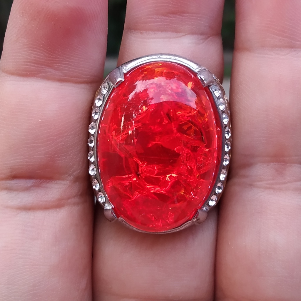 Cincin Batu Akik Pria/Wanita Pecah Seribu Merah top quality