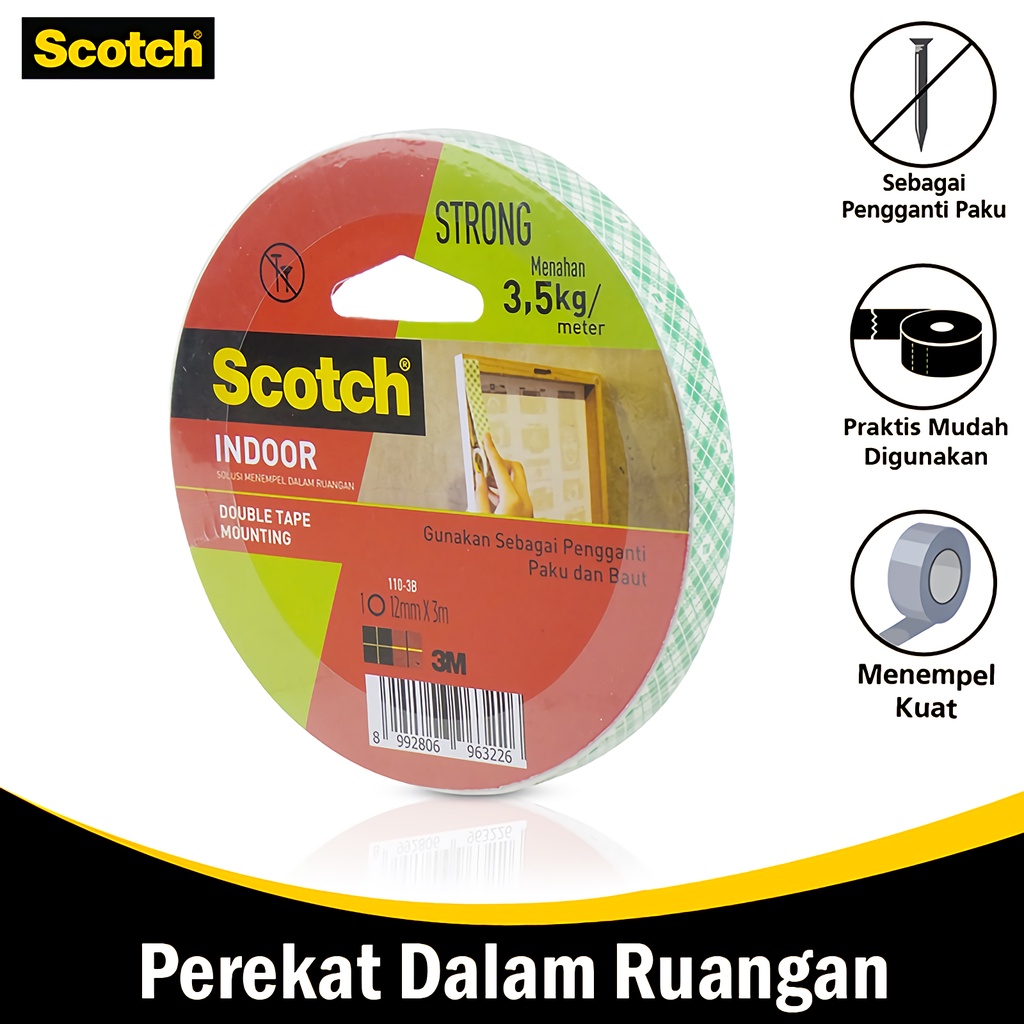 

3M Scotch VHB Perekat Double Tape 12 MM x 3 M Pengganti Paku / Baut Indoor Double Tape Mounting Dobe