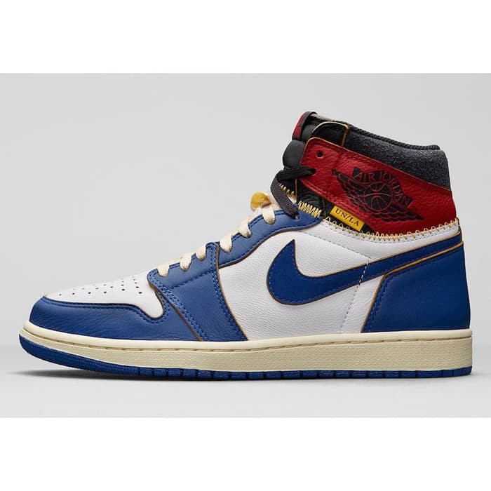SNEAKERS COWOK HITAM BIRU MISTY  MID Nike Air Jordan 1 Union NRG LA Storm Blue
