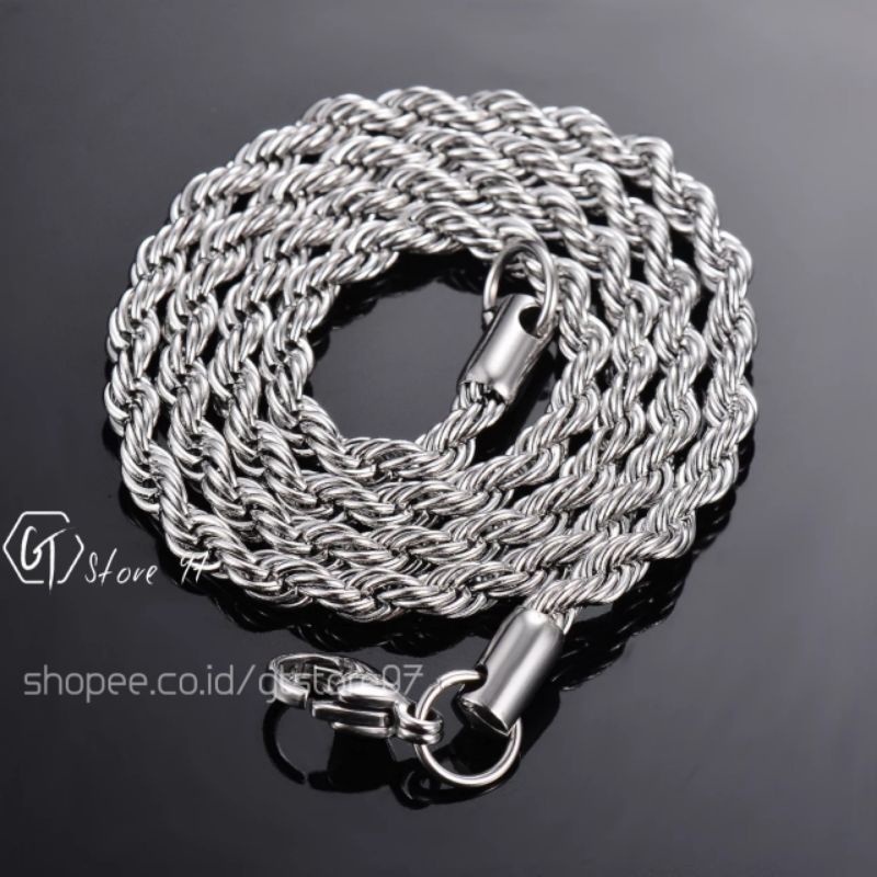 Kalung Titanium Pria Silver Anti Karat Kalung Titanium Rantai Rante Cowok Cewek Perak Kalung Rante Titanium Kalung Rantai Tambang Stainless Steel Cowo Cewe