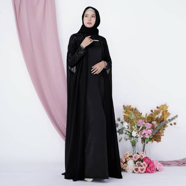 BUTTERFLY HITAM DRESS KONDANGAN DRESS PESTA MUSLIM