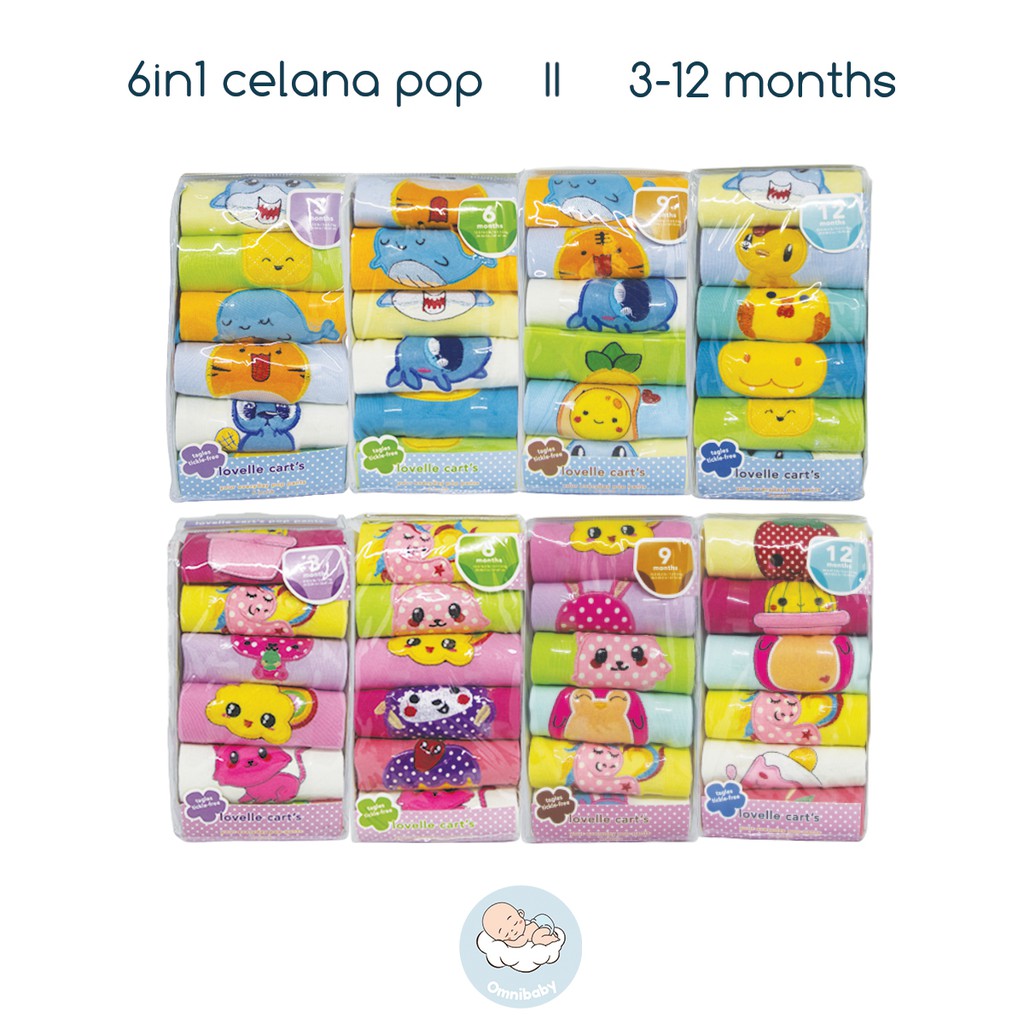 lovelle cart's celana pop bayi laki-laki/ bayi perempuan 6in1(0-12 bulan) SNI!