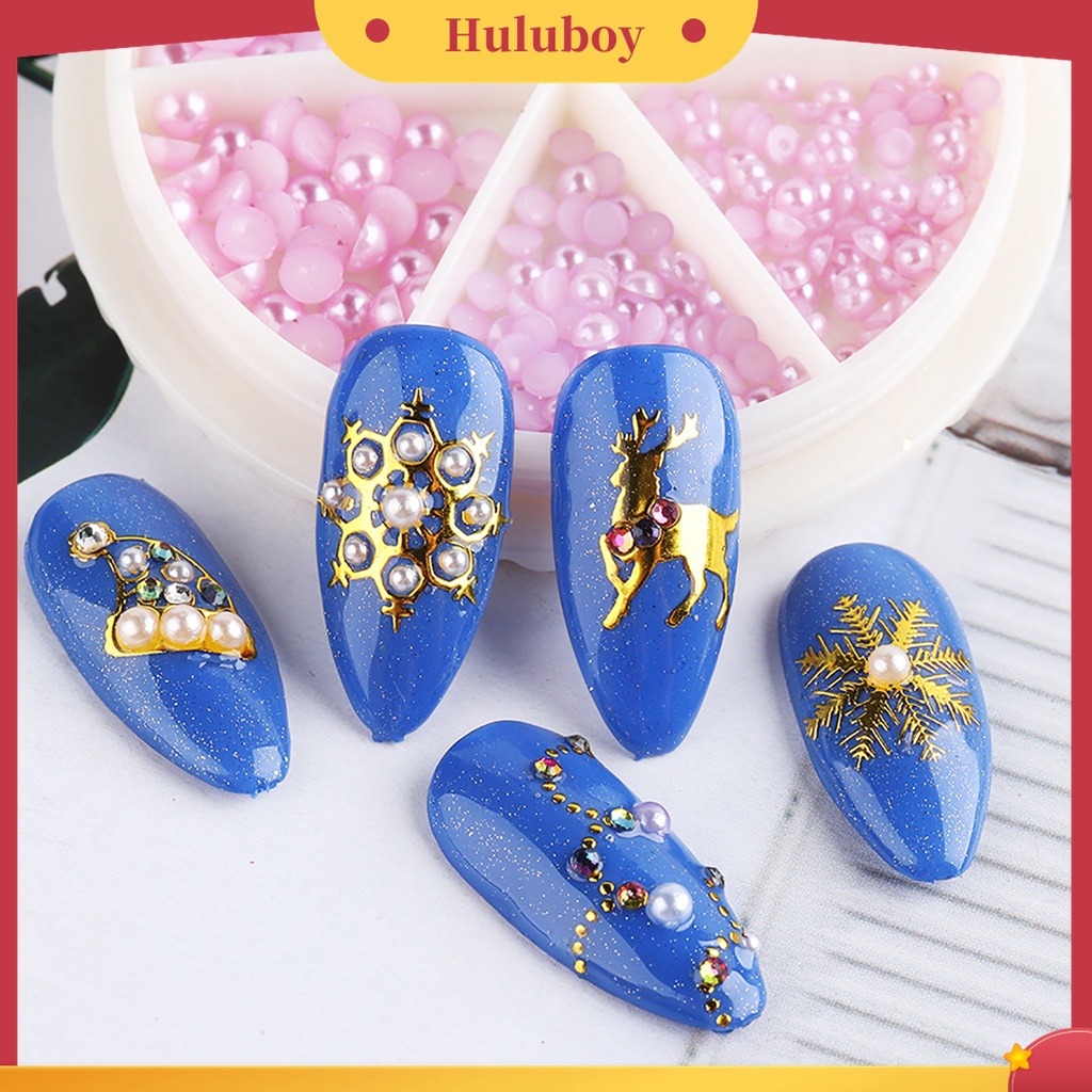 Huluboy Huluboy♡ Mutiara Imitasi Setengah Lingkaran 3D Aneka Warna Untuk Dekorasi Manicurenail Art DIY