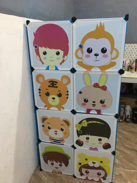 Lemari Pakaian Plastik Rak Serbaguna Susun Lemari Baju Anak 8 Pintu/kotak