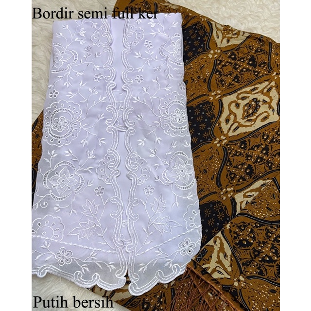 sutra creft bordir / kebaya bordir bali / Bahan kebaya bordir / kebaya bordir-Putih bersih