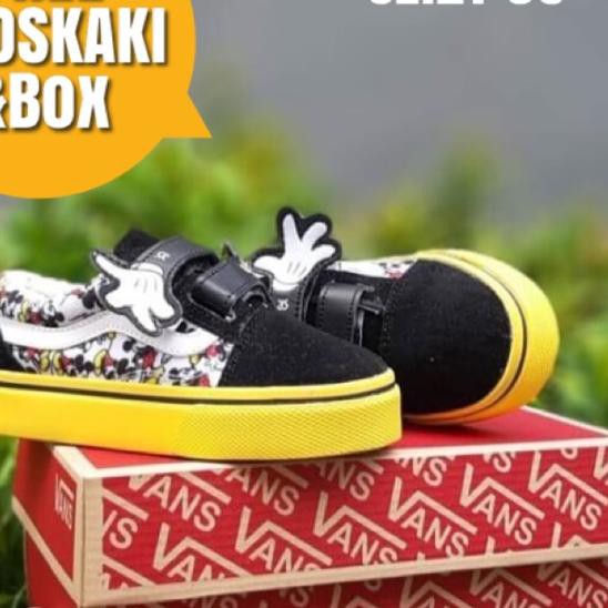 VJV Sepatu anak vans Disney perekat hitam vans olskool anak ~