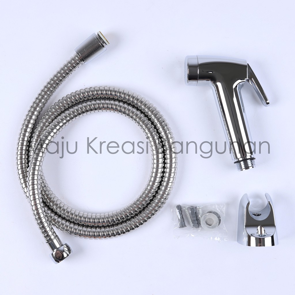 Jet Shower SOLIGEN Set Kepala Washer Toilet Cebok Chrome Selang Stainless Nekel Nikel Bidet Putih Hitam