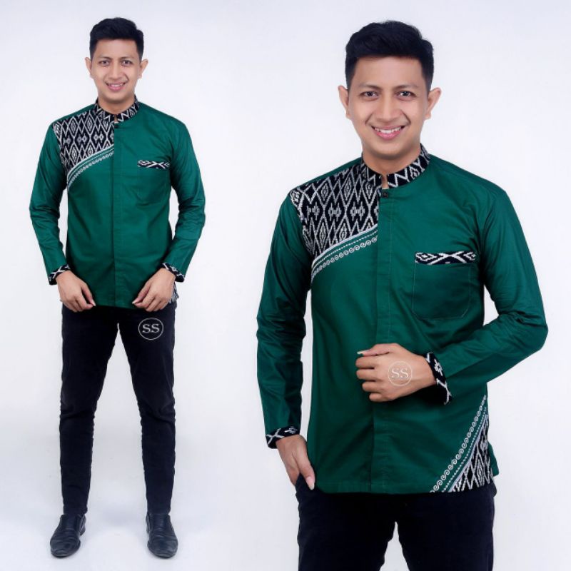 Koko Batik Fashion Muslim Kombinasi C07 Al Haramain Hijau M/L/XL Dewasa