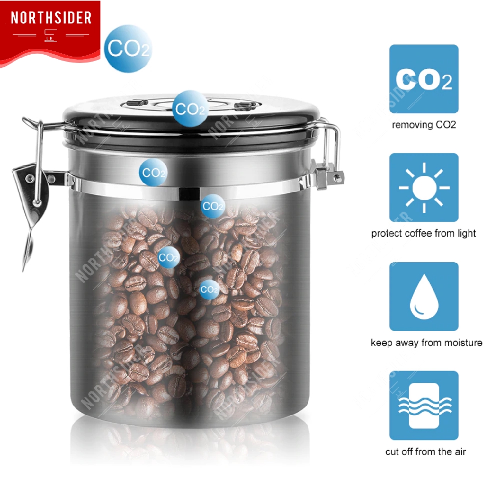 COFFEE STORAGE WITH SPOON+VALVE+DATE 1500ML - TOPLES KOPI KEDAP UDARA